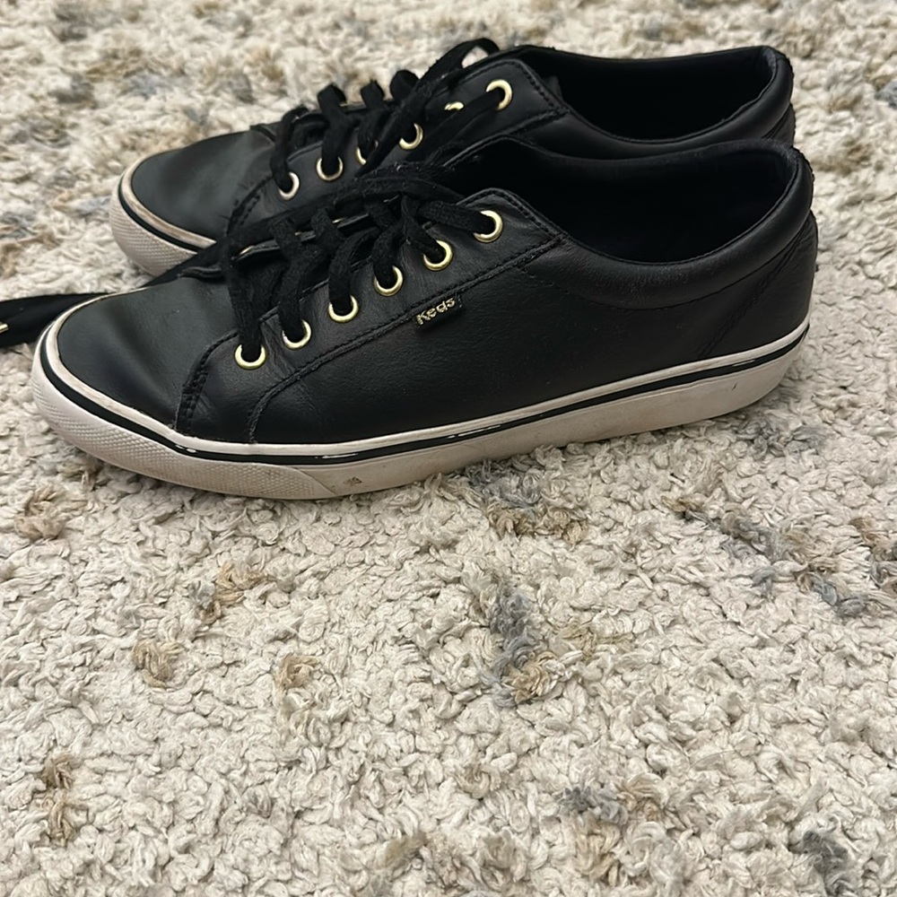 Black leather Keds tennis shoes